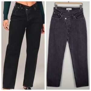 Abercrombie & Fitch The Dad High Rise Jeans Crossover Waist Black Size 26 Short
